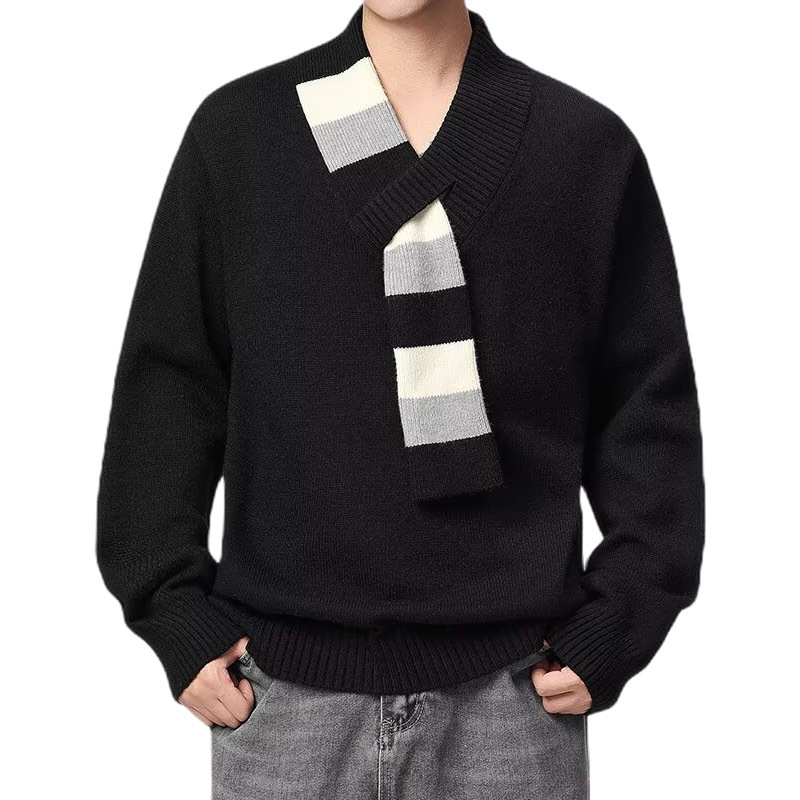 Explosiones transfronterizas de tamaño europeo de diseño de tren de rayas de tamaño grande sensación de camisa de punto suéter masculino sensación alta otoño invierno fábrica al por mayor