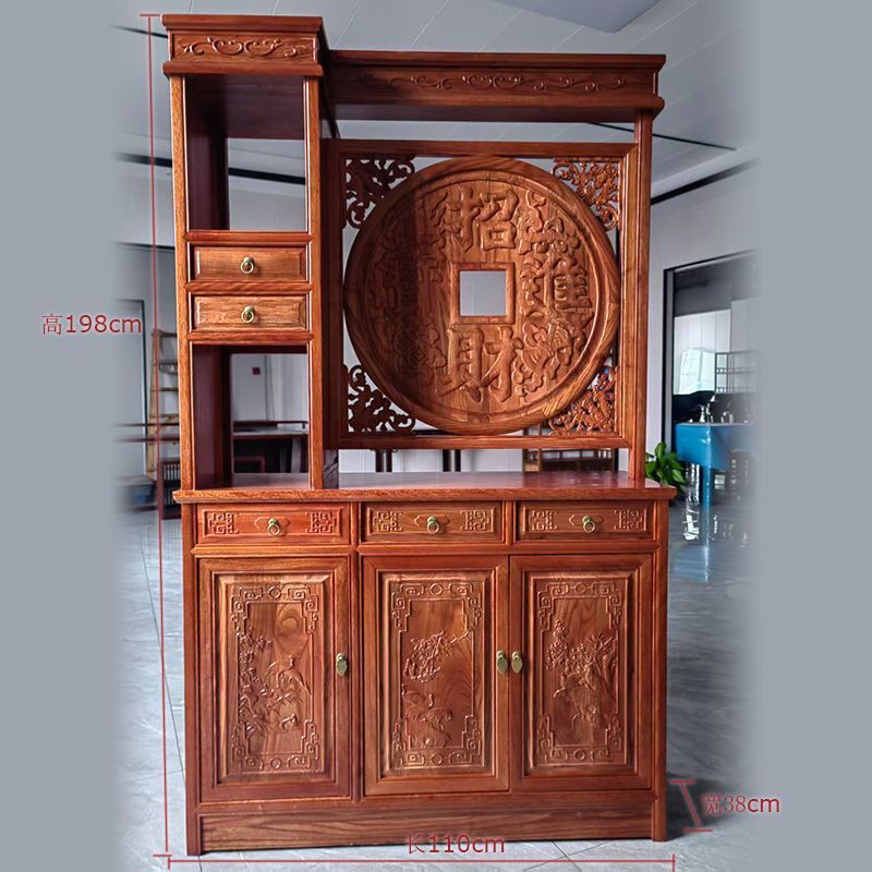 新中式仿古实木家用入户门龙柱玄关柜双面屏风隔断客厅遮挡福字柜|undefined