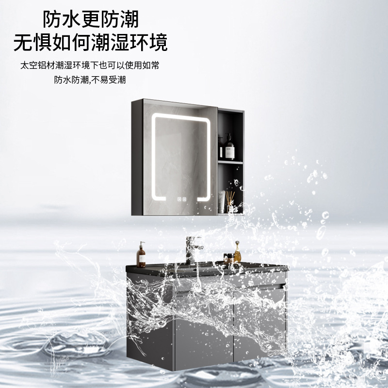 gabinete de baño de aluminio espacio simple cerámica integral lavabo espejo inteligente lavabo