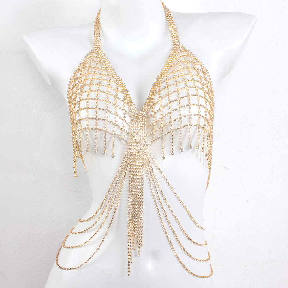 Europa y América de lujo llena de diamantes accesorios de cinturón de pecho de lujo para mujeres clube de noche fiesta sexy bikini bra decoración de cadena de cuerpo