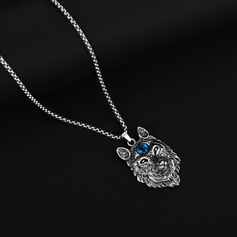 Punk Wolf Head Men's Devil's Eye Personalized Trendy Heap Pendant Necklace_voghion.com