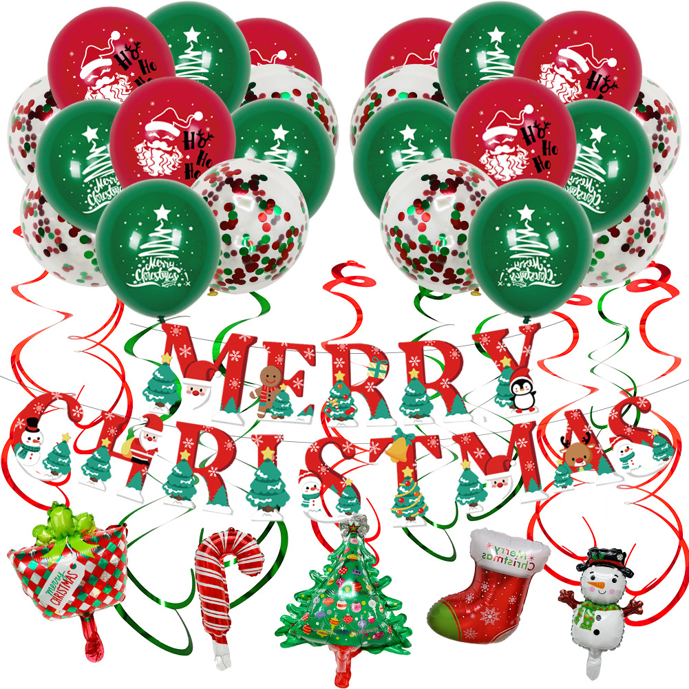 2024 Paquete de globos de Navidad nuevo tire bandera adornos en espiral globo de Navidad