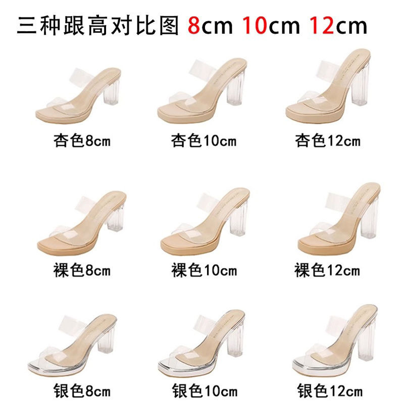 女性用透明ハイヒール、夏の新しい防水プラットフォーム、超ハイヒールスリッパ、女性用クリスタルヒール厚底サンダル|undefined