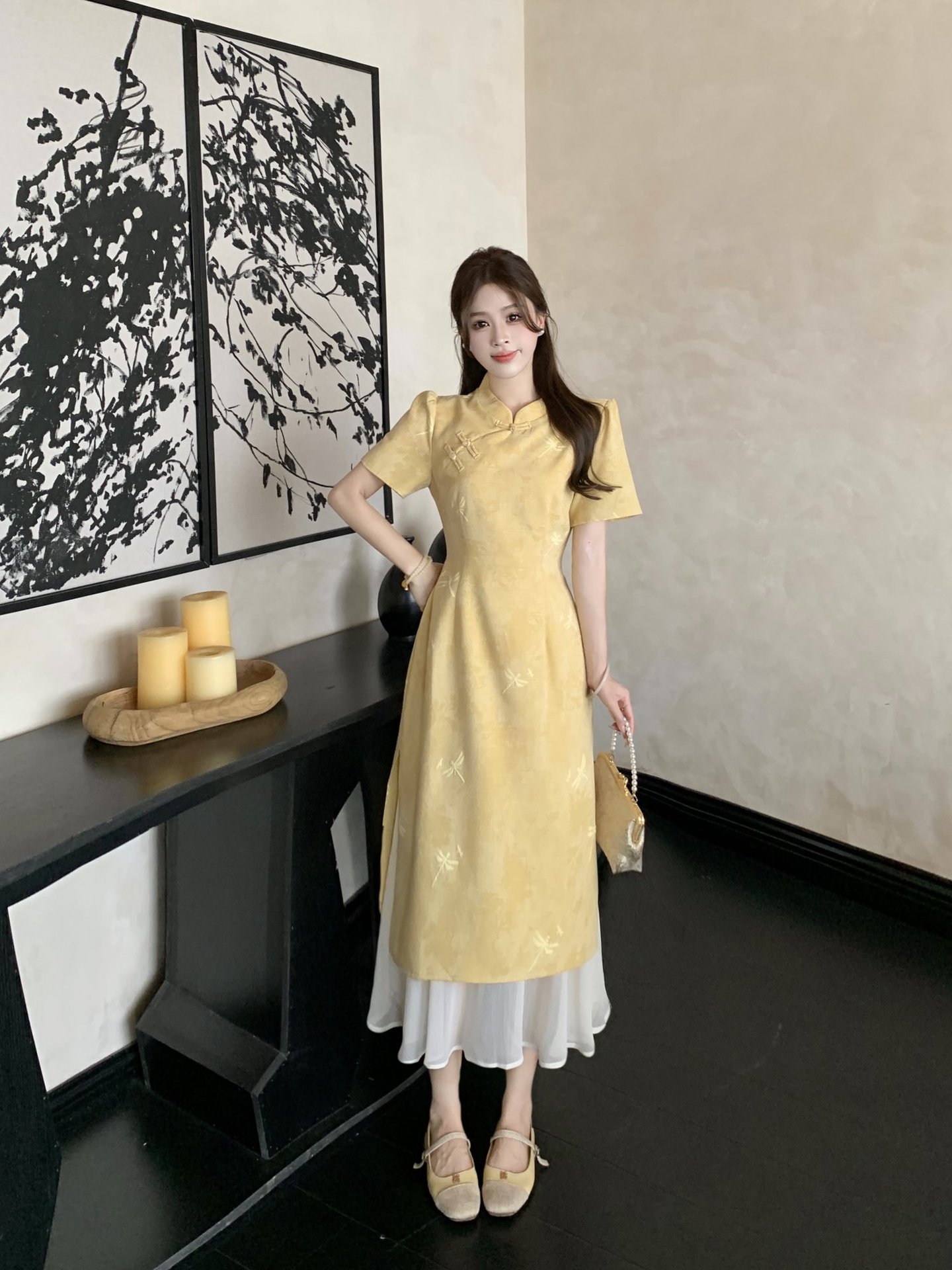 GraceChic New Chinese National Style Buttoned Cheongsam For Women Summer Plus Size Slimming High-end Elegant Long Dress_voghion.com