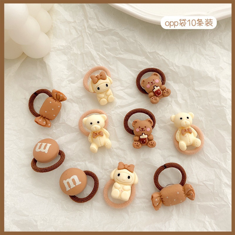 La banda de goma marrón leche simple y Linda para las mujeres no duele la banda del pelo de la cuerda del pelo de la cola de caballo del tamaño pequeño para las mujeres