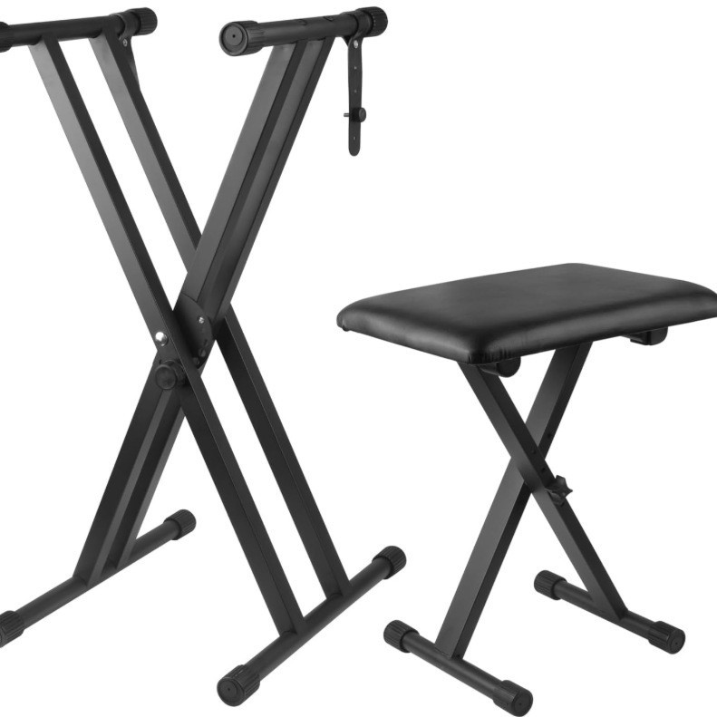 Fábrica de pie de piano al por mayor desmontaje de doble tubo soporte de piano soporte de órgano electrónico estante en forma de X