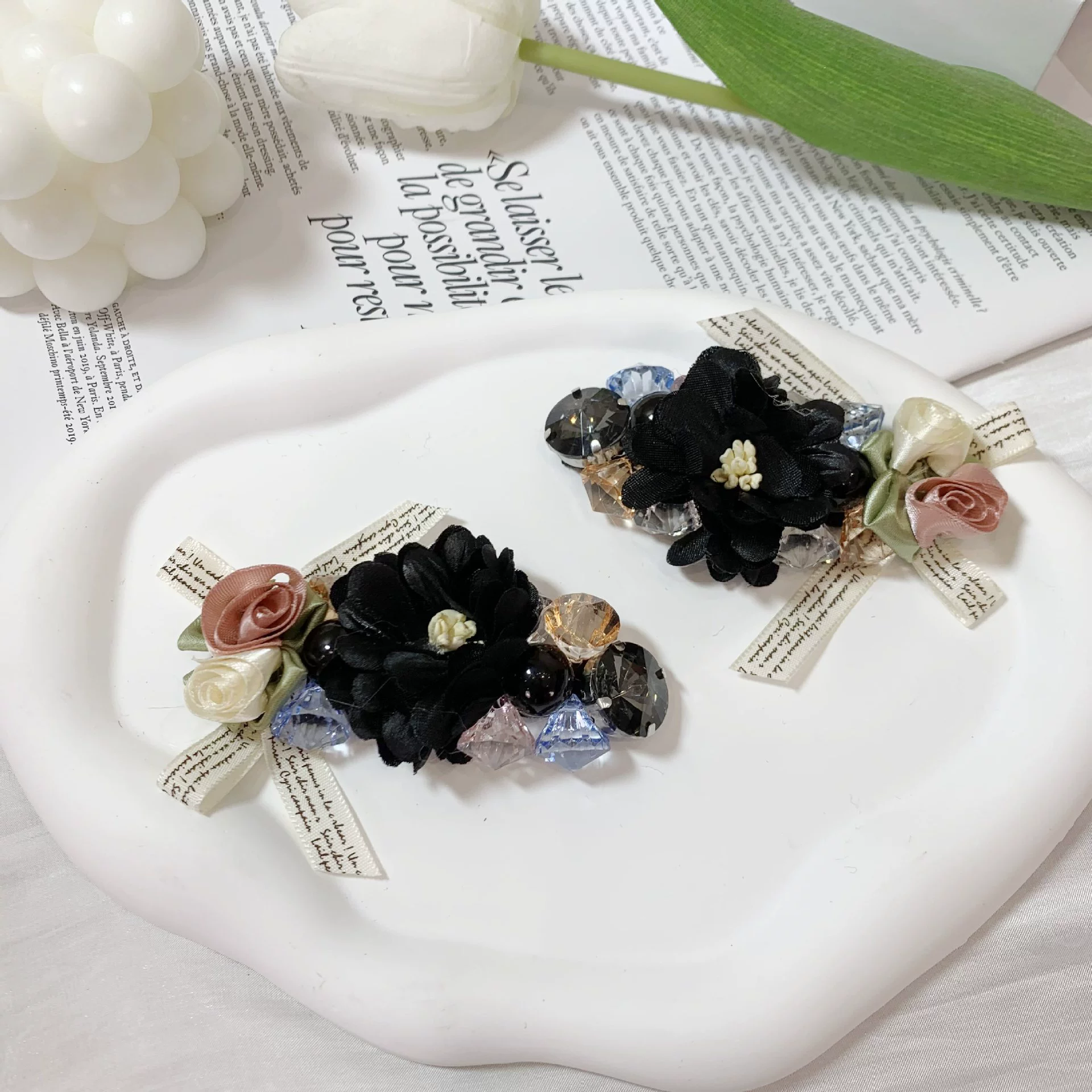 Decorations, accessory, glass shoes, Korean style, flowered, flower decoration