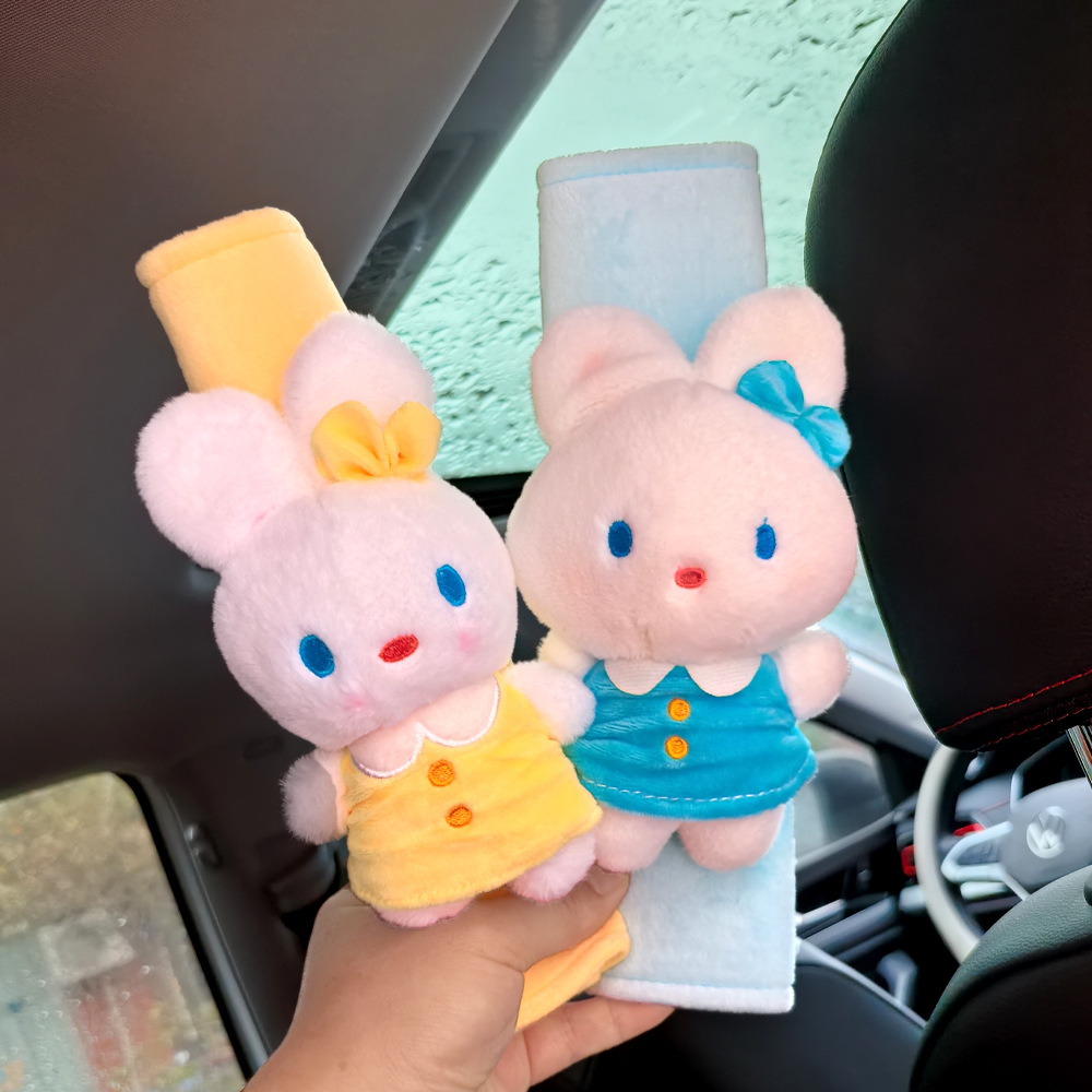 Car Seat Belt Shoulder Cover Cute Rabbit Doll Stuffed Car Creative Cartoon Car Interior Decoration Neutral Style