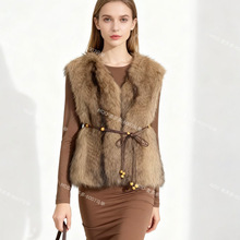 名媛风气质防皮草毛毛外套女秋季2025时尚收腰系带叠穿坎肩背心潮