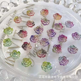 爆闪山茶花美甲饰品立体玫瑰美甲装饰网红平底美甲钻批发饰品配件