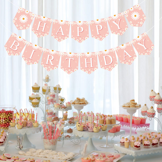 Daisy Happy Birthday Letter Flag Banner Spiral Daisy Theme Birthday Party Decoration Arrangement Supplies