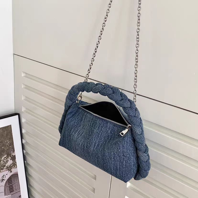 Denim Underarm Bag For Women Dumpling Shoulder Bag With Chain_voghion.com