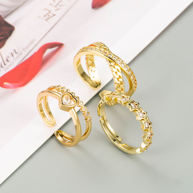 Fashion Geometric Star Love Ring Copper Gold-plated Zircon Personality Temperament Index Finger Ring display picture 3