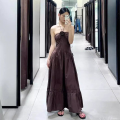 外国貿易の婦人服のZAシリーズの高級感は首を掛けて花を飾って府の絹織物の長いワンピースの0881355を飾ります。