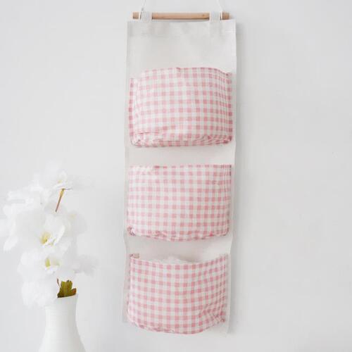 Ins-style door-mounted wall storage pockets, three pockets storage bag, storage box, cotton linen storage wall-mounted hanging organizer