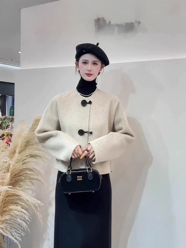 ハイエンド2024秋冬新作両面カシミヤコート女性ファッションショートコート超細いウールラシャコート|undefined