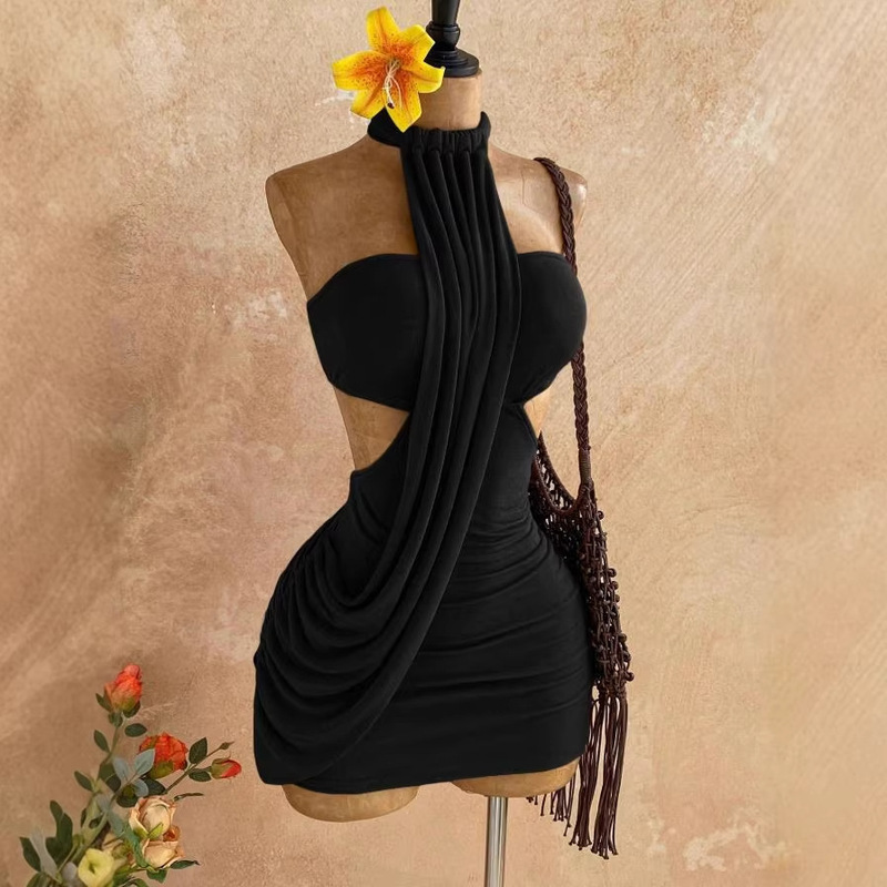 European and American Cross-Border 2026 New Women's Spring-Summer Asymmetrical Flowing Tie-Waist Slim Halter Neck Mini Dress European and American Cross-Border 2026 New Women's Spring-Summer Asymmetrical Flowing Tie-Waist Slim Halter Neck Mini Dress