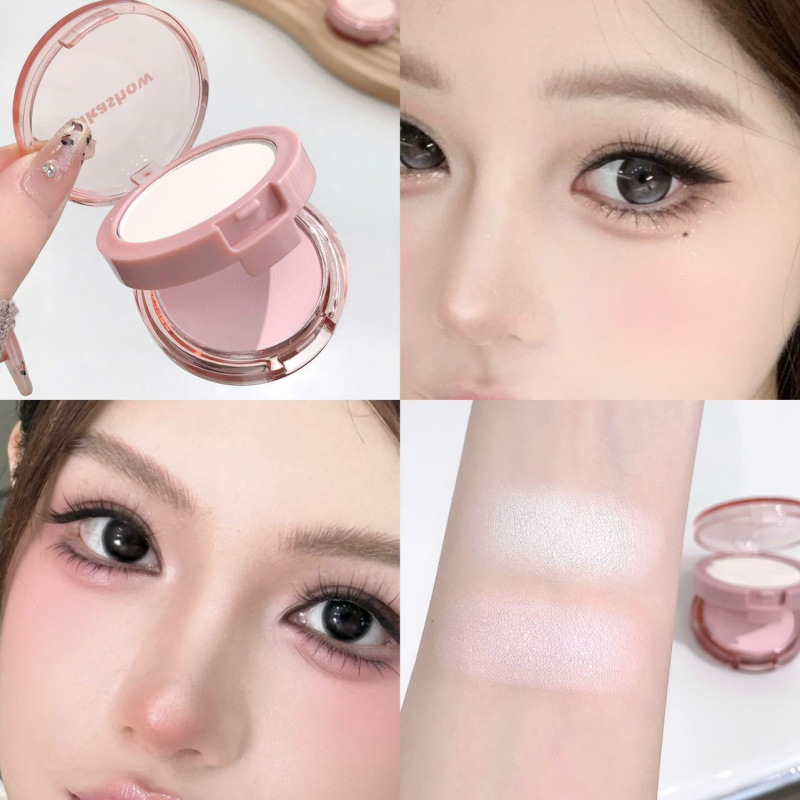 kakashow doble polvo mate de alto brillo estereoscópico natural brillo de la piel polvo fino duradero de dos colores
