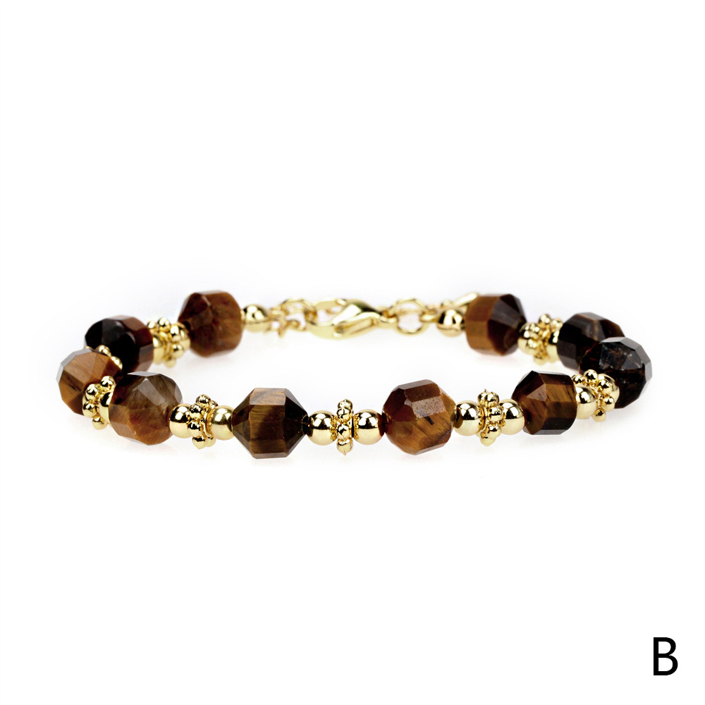 8MM geometric malachite bloodstone copper gold-plated bead bracelet