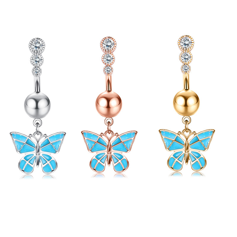 Mode Blume Rostfreier Stahl Überzug Inlay Zirkon Frau Bauchnabelpiercing 6 Stück display picture 5