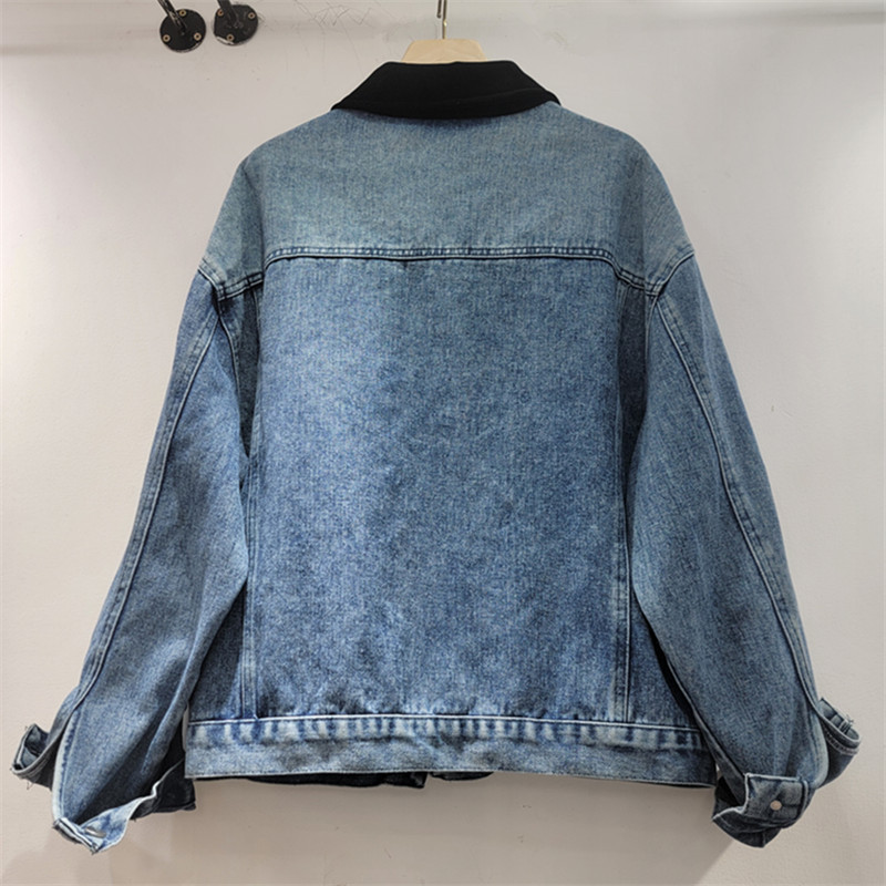 American simple High Street con solapa chaqueta de vaquero 2026 primavera suelta retro pesada con cuentas de clavos decoraciones de manga larga