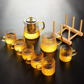 锤纹玻璃套装家用客厅办公耐热功夫茶杯茶壶过滤泡茶器