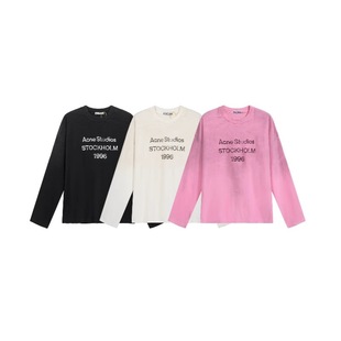 Cross-Border Ac1996 Washed, Frayed and Distressed Letter Printed High Street Long-Sleeved Loose Long-Sleeved T-Shirts for Men and Women Couples
