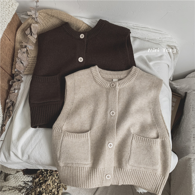 Mori simple ropa para niños Chaleco de punto para niños color sólido todos los partidos niños y niñas suéter cardigan primavera y otoño moda