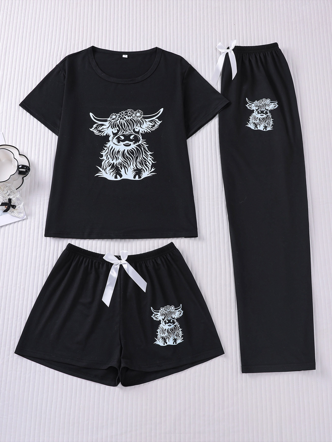 Cute Calf Print Pyjama Set With Shorts And Long Trousers_voghion.com