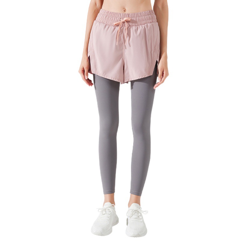 Alto estiramiento falso dos pantalones de chándal mujer de secado rápido pantalones de yoga primavera y verano estilo apretado desgaste exterior correr entrenamiento fitness Pantalones