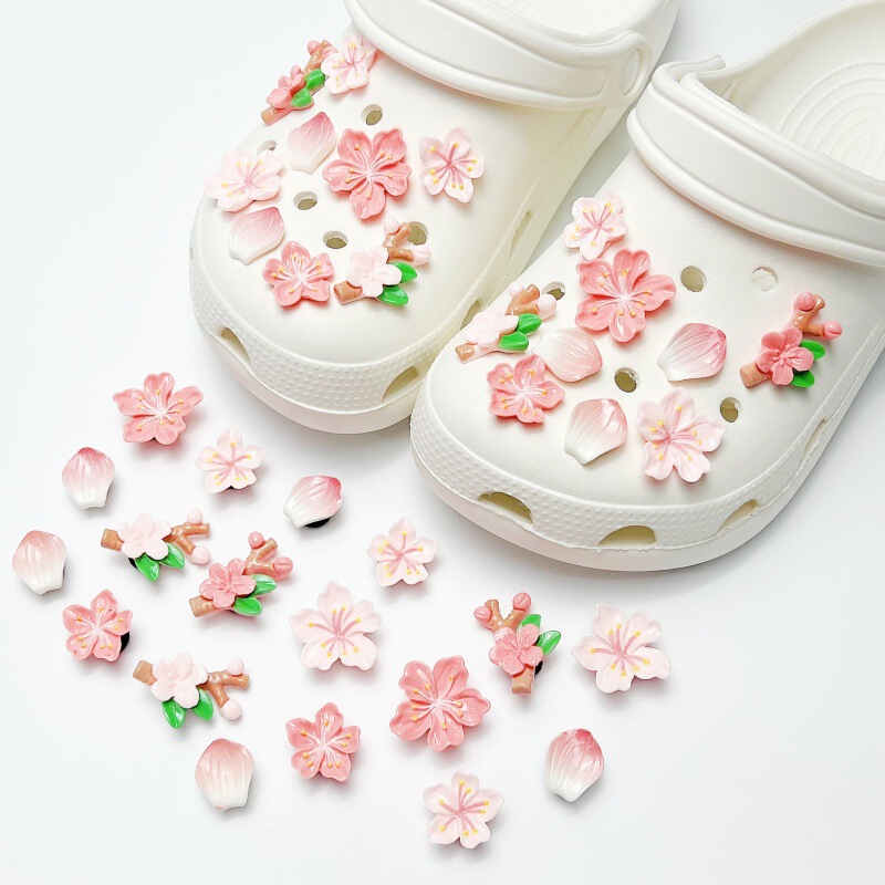 Summer New Stereo Resin Cherry Blossom Series Clogs Accessories Shoe Flowers Removable DIY Free Matchinging Shoe Buckles