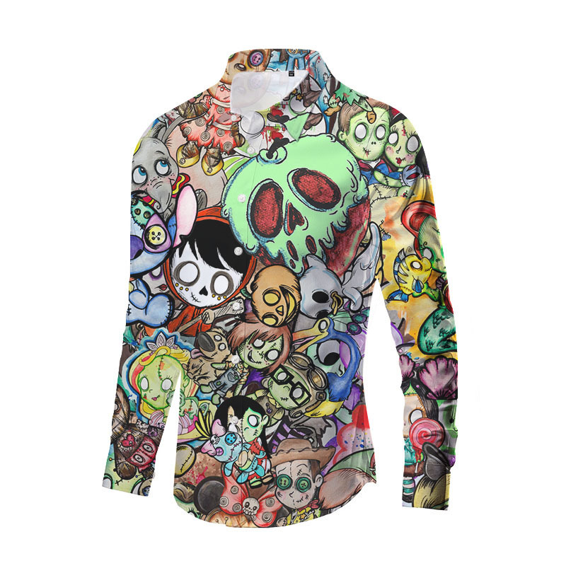 Europa y América nueva transfronteriza más TAMAÑO DE Halloween impreso de horror de los hombres delgados de moda impreso camisa de manga larga top