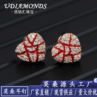 Europe and the United States ins explosion broken heart love earrings oil 925 silver moissanite earrings hip-hop simple women's jewelry