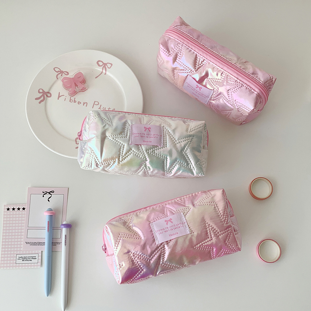 Fuchsia glossy pencil case for students