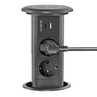 Beiqiao BE800 European gauge pneumatic lifting socket embedded USB wireless charging patch panel kitchen pop-up power supply