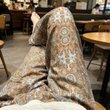 棉绸睡裤女夏薄款九分阔腿裤印花居家可外穿人造棉裤子加大码棉绸