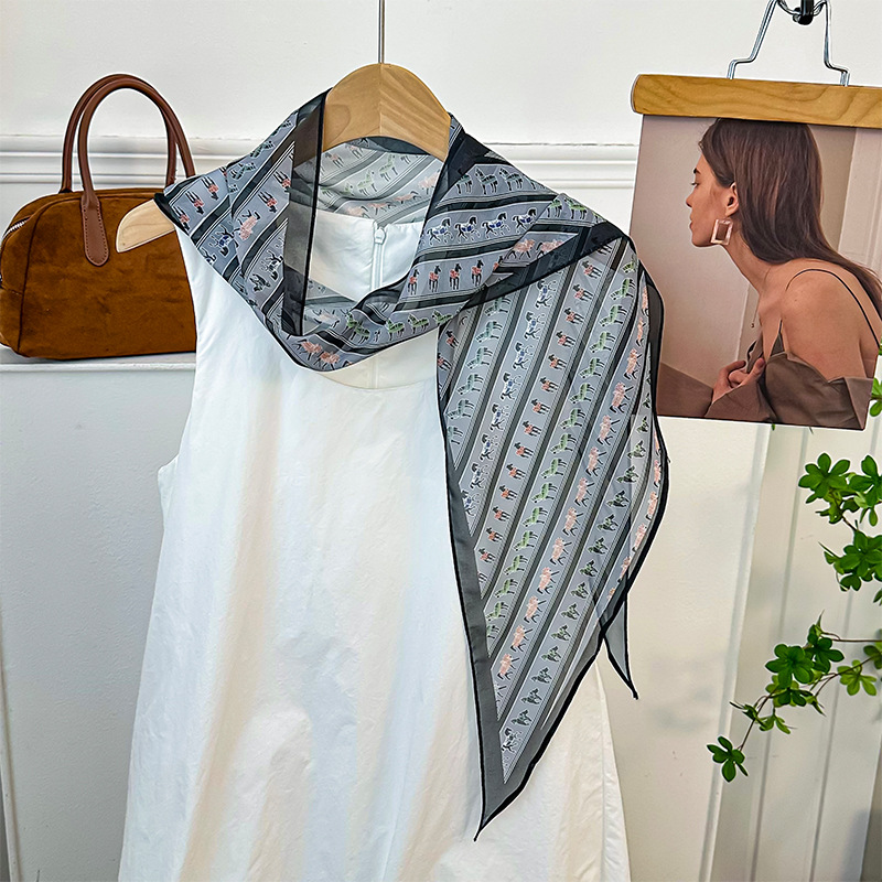 Bufanda de seda, banda larga, sentido de alta calidad, flor de doble cara, sentido de la atmósfera coreana, pañuelo, cinturón para el cabello, bufanda decorativa, bufanda fina, chal