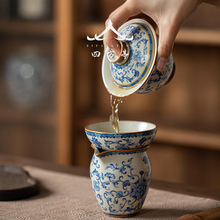 36Y7汝窑盖碗茶具套装青花瓷中式礼盒轻奢功夫茶杯陶瓷2024新