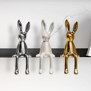 2023 Modern Light Luxury Living Room Wine Cabinet Decoration Model Room Living Room Entrance Sitting Long-Eared Rabbit Ornament