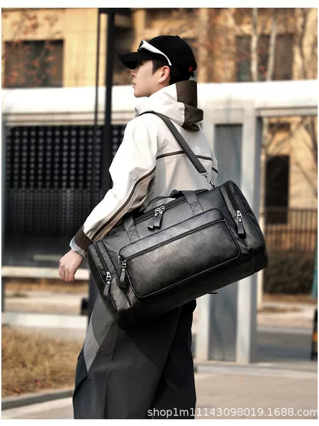 Cross-Border Pu Leather Oversized Travel Bag for Men, Business Trip Luggage Bag, Korean Style Hand-Held Shoulder Travel Luggage Bag