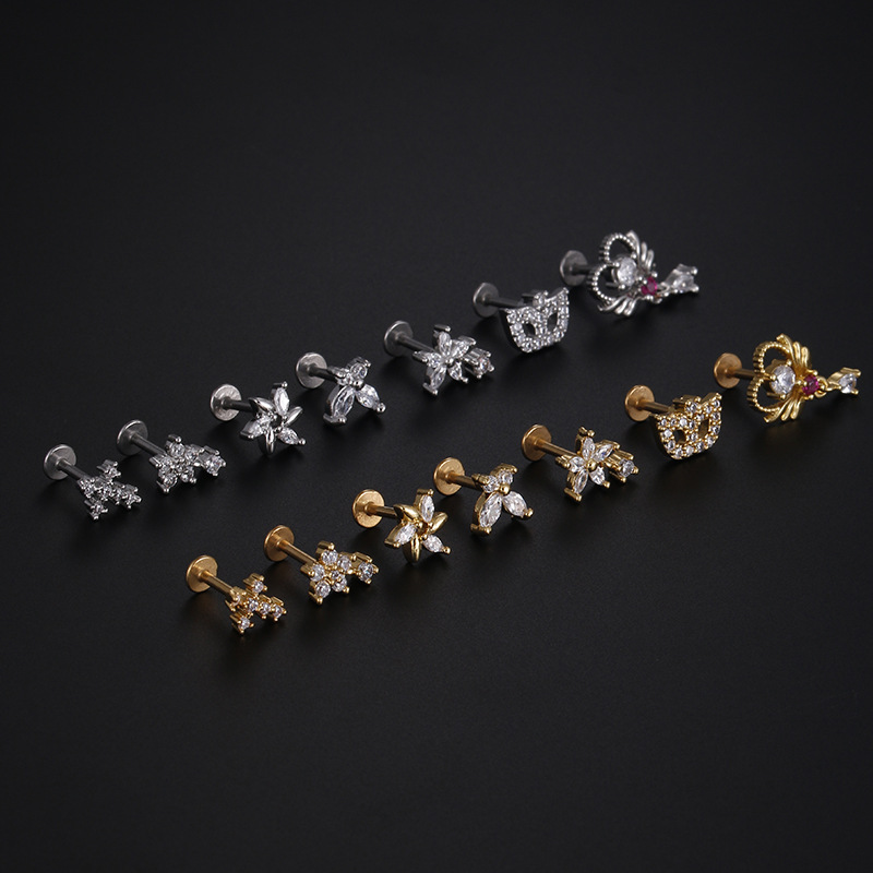 Simple Style Star Butterfly Stainless Steel Inlay Zircon Lip Stud 1 Piece display picture 2