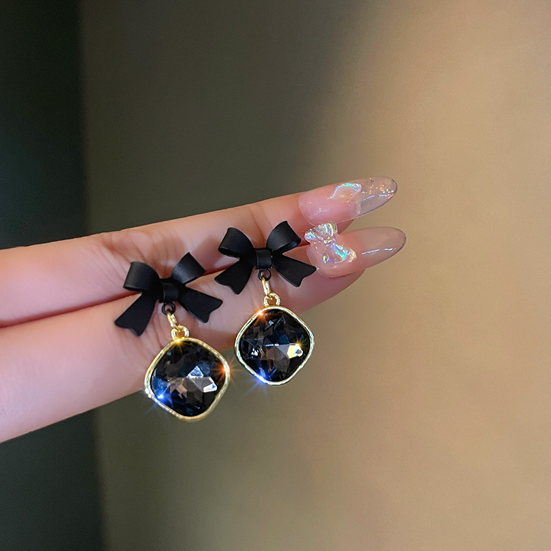 Drop Earrings Classification 1 Pair Lady Bow Knot Metal Inlay Artificial Gemstones Women's Drop Earrings