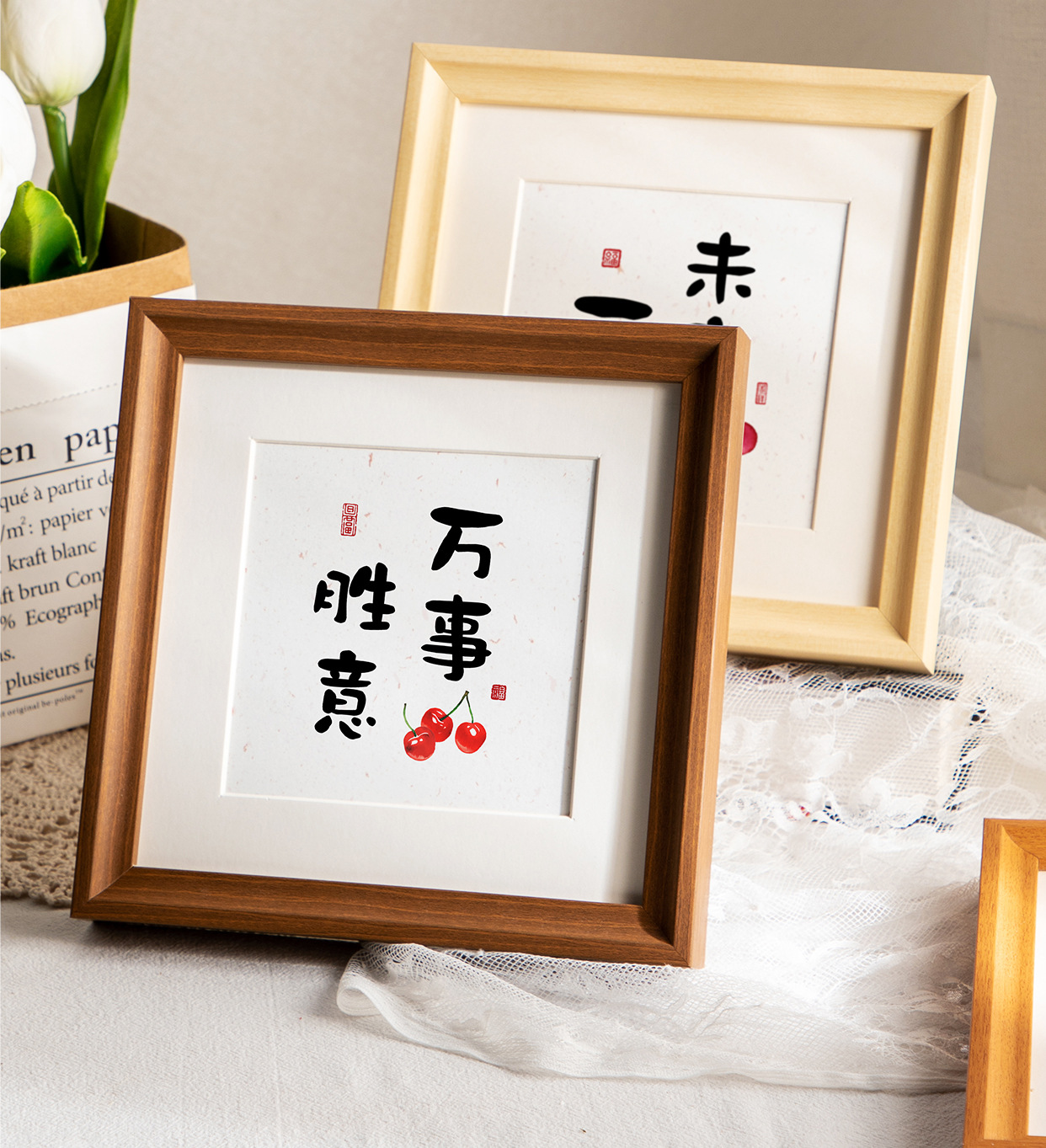 平安喜乐字画书法挂画作品知足常乐桌面摆件猫肥家润方形相框摆台-阿里巴巴