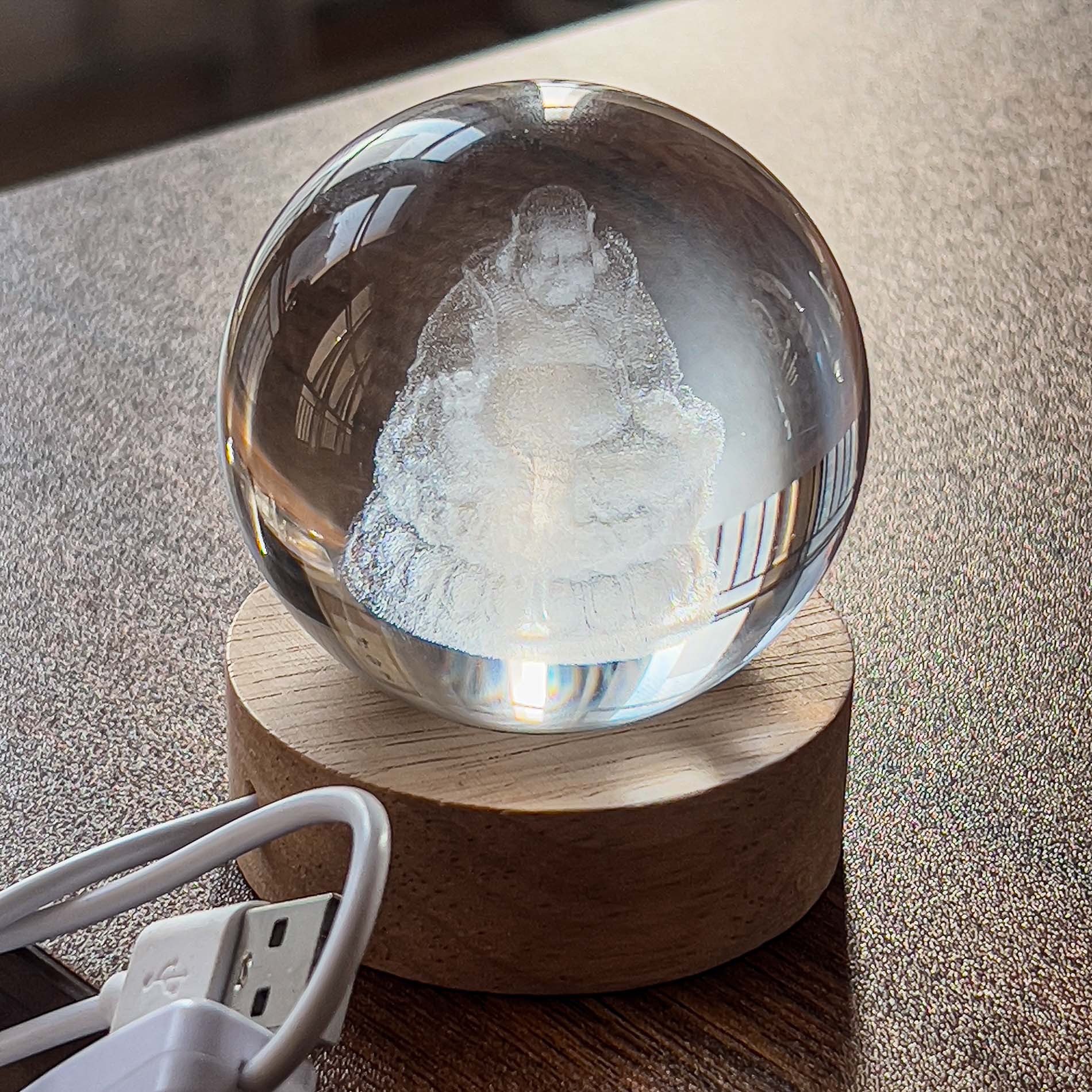 Luminoso ELK bola de cristal 3D tallada noche Luz de madera decoración de escritorio regalo para niñas regalo de cumpleaños al por mayor