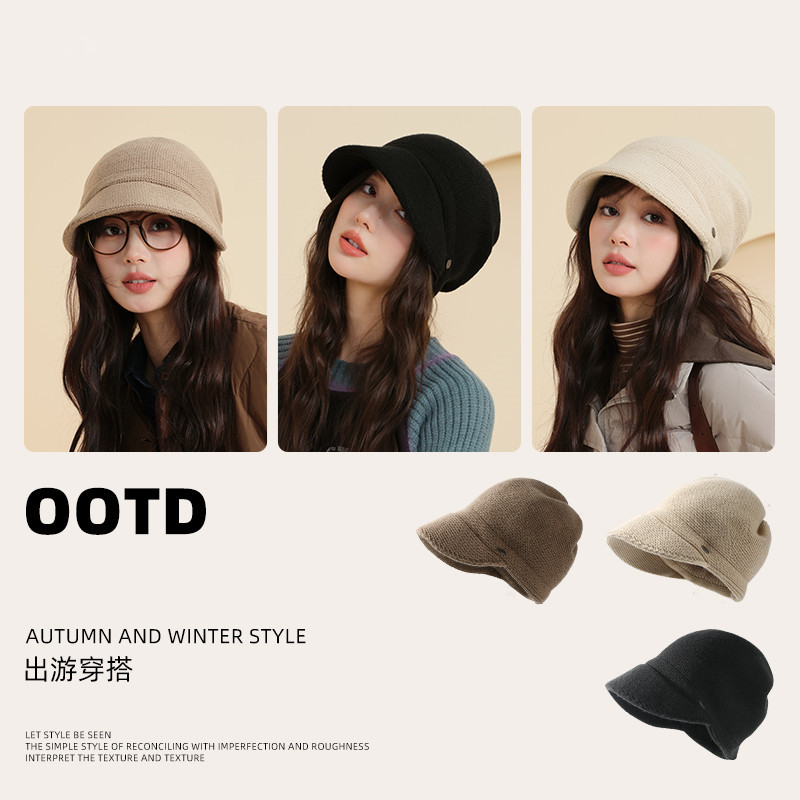 秋冬保温ニット帽女性シンプル大頭囲すっぴん帽子韓系顔を隠しています。