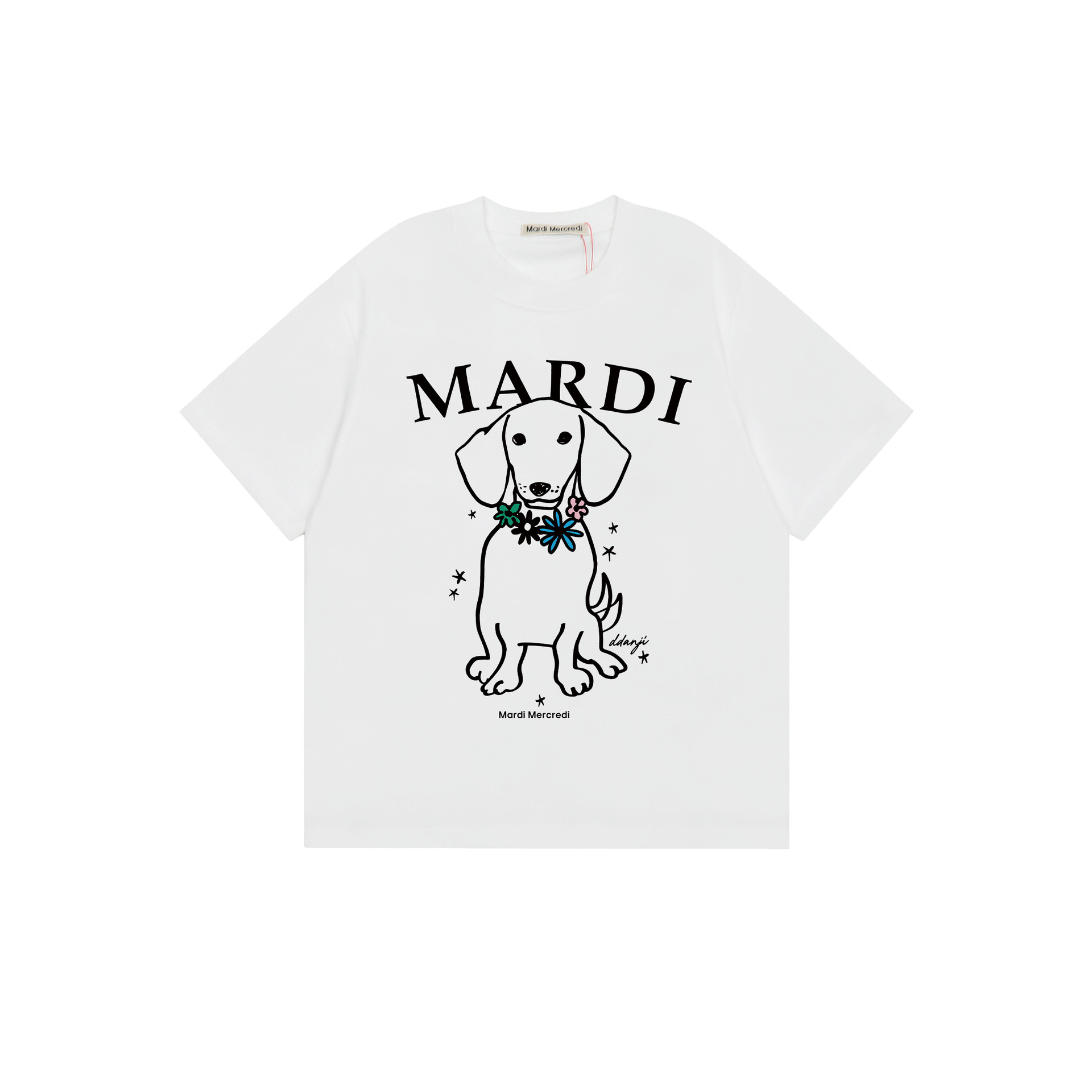 2025 新マルディ半袖右肩スリムフィットゴールドハイシルバー同スタイルデイジードックスフード犬 Tシャツホットガール着用