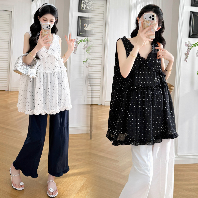 Maternity Polka Dot Vest Top French Retro Polka Dot Camisole Outerwear 2026 Summer Sleeveless Doll Style