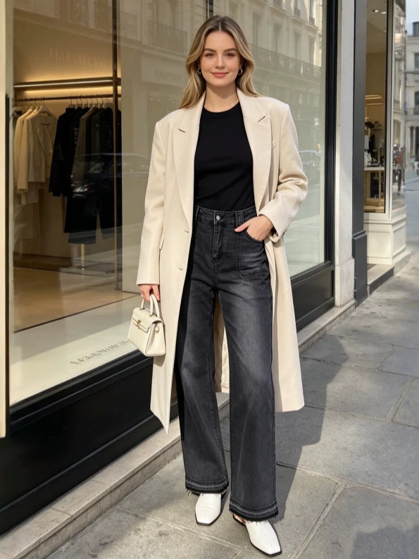 Jeans Rectos para Mujer de Mezclilla Elástica, Cintura Alta, para Uso Casual