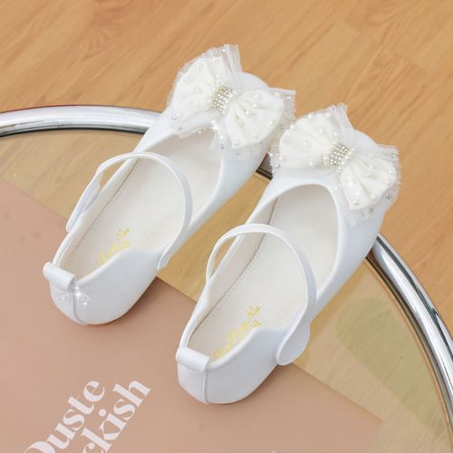 Wholesale children's shoes for girls and babies, soft sole single shoes suitable for spring and autumn, all seasons, white small leather shoes for princesses with bowknots