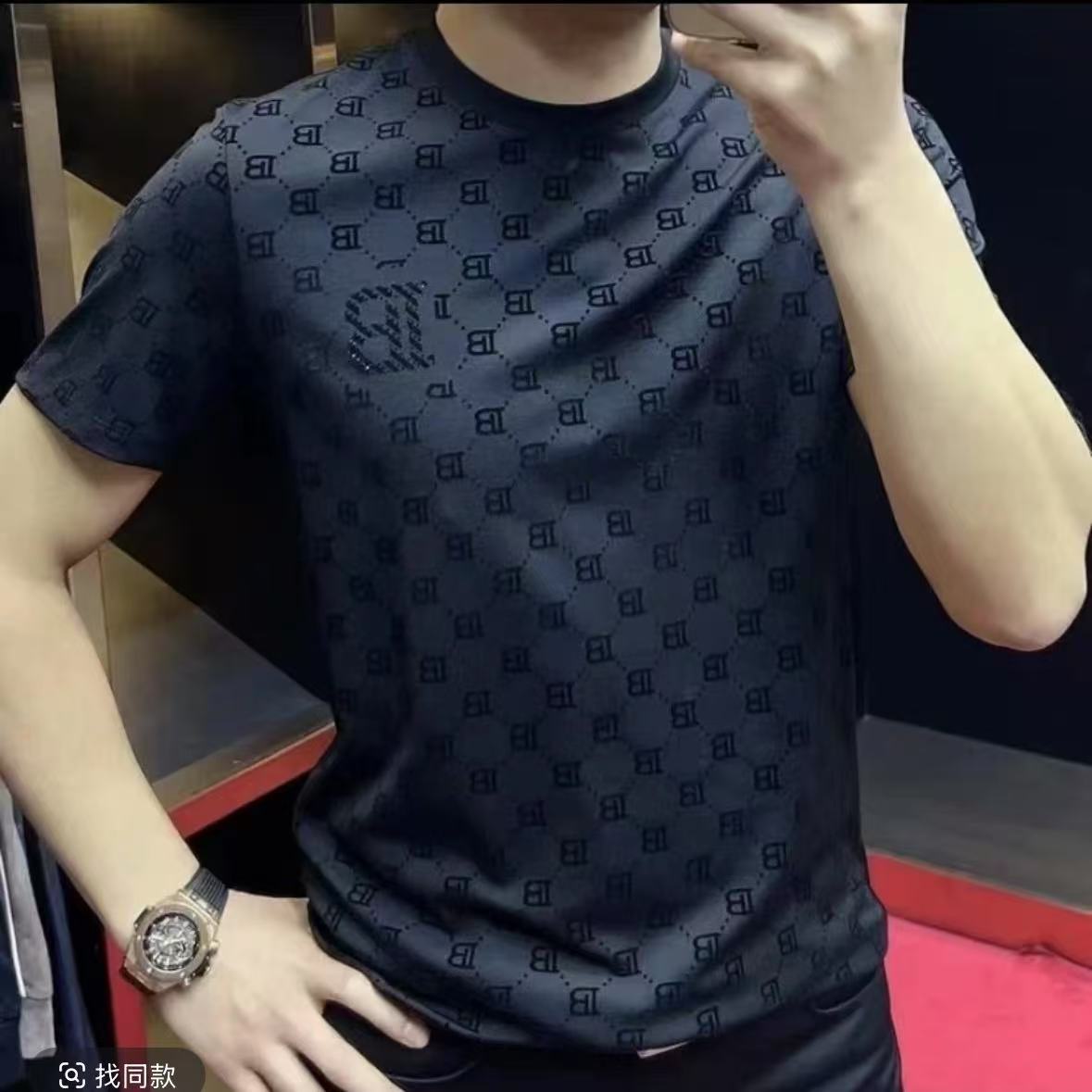 2024 Summer TikTok Explosive Striped T-shirt Men's Loose Short-sleeved T-shirt Black Japanese Style Retro Breathable Fashion All-match